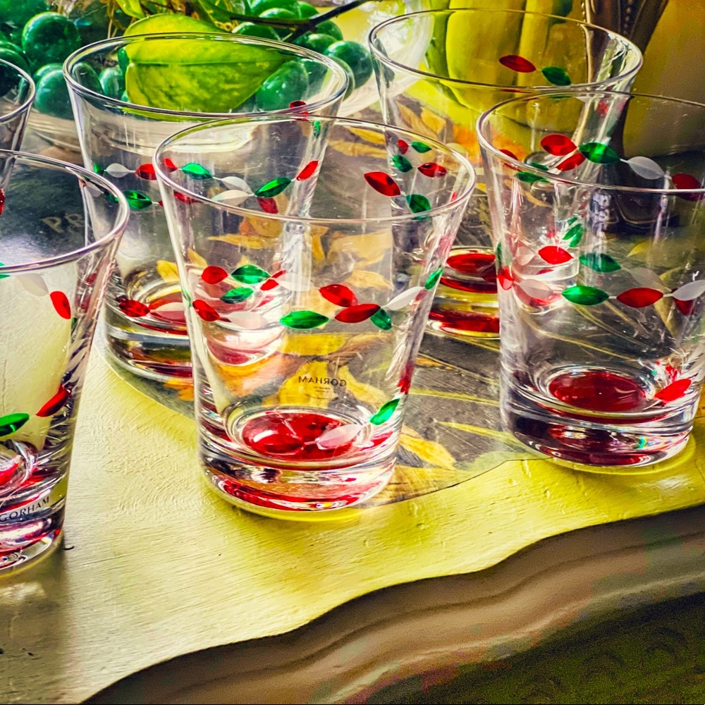 Gorham Christmas Jewels Double Old Fashioned Glasses Set of 6 holiday whiskey